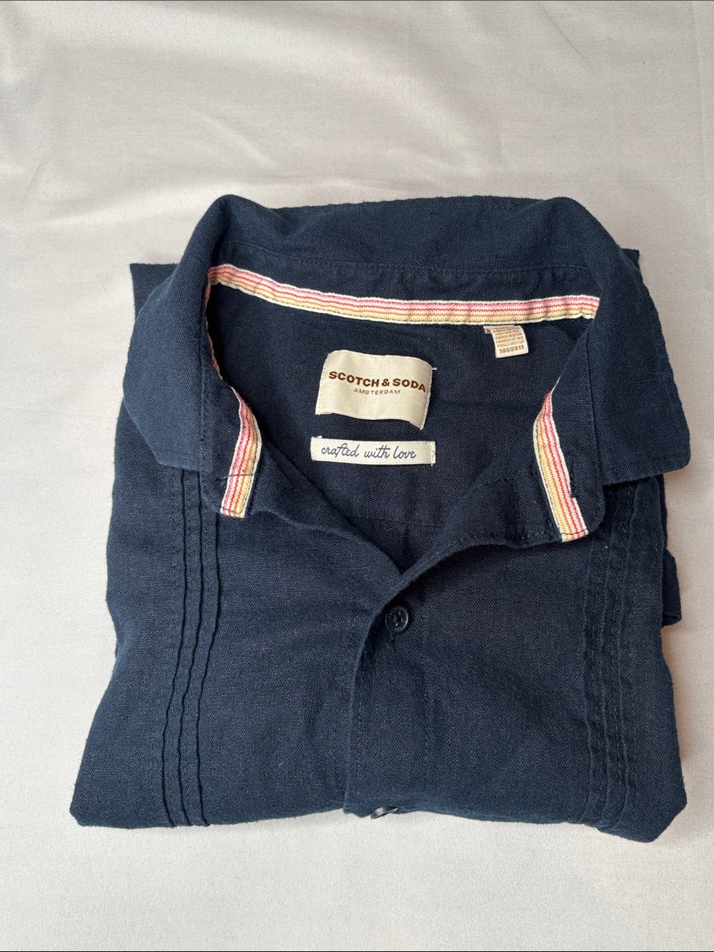 Women’s Scotch & Soda Navy Short-Sleeve Button-Down Shirt Linen Blend Size Large - Picture 9 of 9
